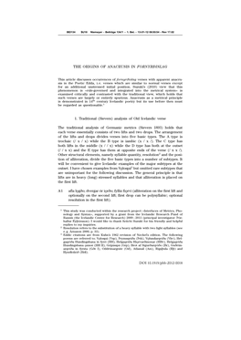 THE ORIGINS of ANACRUSIS in FORNYRDISLAG 1. Traditional