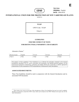 TG/115/4 ORIGINAL: English DATE: 2006-04-05 INTERNATIONAL UNION for the PROTECTION of NEW VARIETIES of PLANTS GENEVA