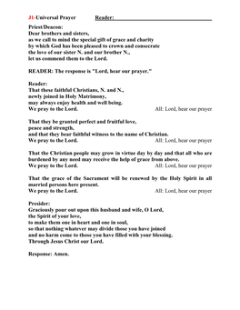 J1-Universal Prayer Reader: Priest/Deacon: Dear Brothers And