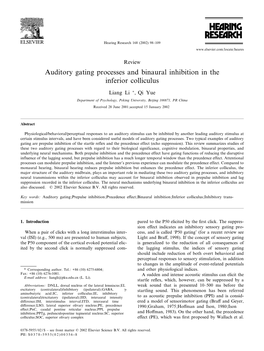 Auditory Gating Processes and Binaural Inhibition in the Inferior Colliculus