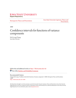 Confidence Intervals for Functions of Variance Components Kok-Leong Chiang Iowa State University