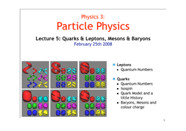 Lecture 5: Quarks & Leptons, Mesons & Baryons