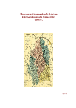 Tableau Des Changements Intervenus Dans La Superficie Du Département, Des Districts, Arrondissements, Cantons Et Communes De L’Indre De 1790 À 1974