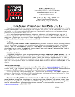 16Th Annual Oregon Coast Jazz Party Oct