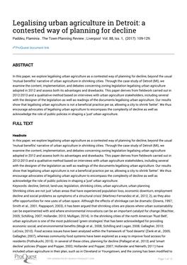 Legalising Urban Agriculture in Detroit: a Contested Way of Planning for Decline Paddeu, Flaminia