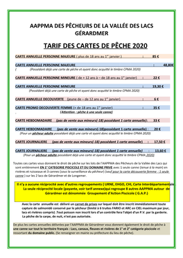 Tarif Des Cartes De Pêche 2020