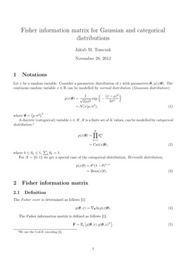 Fisher Information Matrix for Gaussian and Categorical Distributions