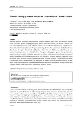 Effect of Salinity Gradients on Species Composition of Odonata Naiads