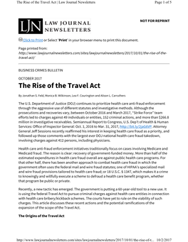 The Rise of the Travel Act | Law Journal Newsletters Page 1 of 5