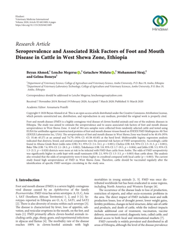 Seroprevalence and Associated Risk Factors of Foot and Mouth Disease in Cattle in West Shewa Zone, Ethiopia