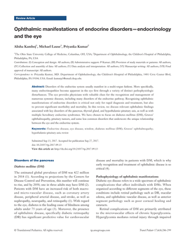 Ophthalmic Manifestations of Endocrine Disorders—Endocrinology and the Eye