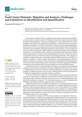 Food Contact Materials: Migration and Analysis. Challenges and Limitations on Identiﬁcation and Quantiﬁcation