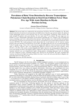 Prevalence of Rota Virus Detection by Reverse Transcriptase