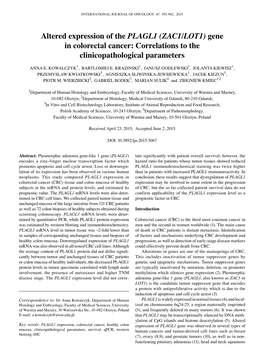 Altered Expression of the PLAGL1 (ZAC1/LOT1) Gene in Colorectal Cancer: Correlations to the Clinicopathological Parameters