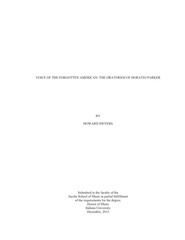 Voice of the Forgotten American: the Oratorios of Horatio Parker