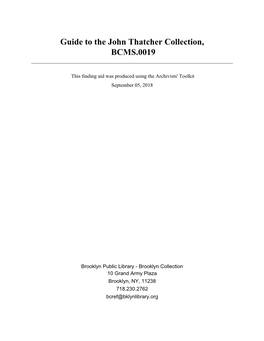 Guide to the John Thatcher Collection, BCMS.0019