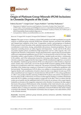 Origin of Platinum Group Minerals (PGM) Inclusions in Chromite Deposits of the Urals