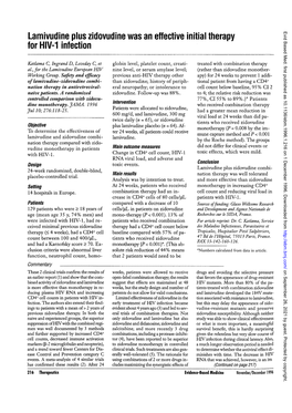 Lamivudine Plus Zidovudine Was an Effective Initial Therapy for HIV-1 Infection