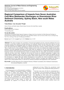 Regional Comparison of Impacts from Seven Australian Coal Mine Wastewater Discharges on Downstream River Sediment Chemistry, Sydney Basin, New South Wales Australia