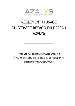 Reglement D'usage Du Service Resago Du Reseau Azalys