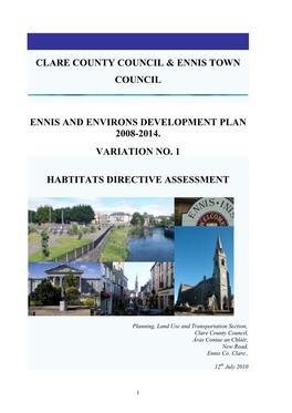 ENNIS and ENVIRONS DEVELOPMENT PLAN 2008-201 VARIATION NO. 1 [PDF Format]