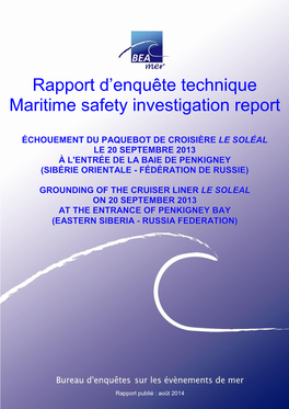Rapport D'enquête Technique Maritime Safety Investigation Report