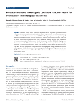 Prostate Carcinoma in Transgenic Lewis Rats - a Tumor Model for Evaluation of Immunological Treatments