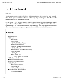 Ext4 Disk Layout - Ext4 Hps://Ext4.Wiki.Kernel.Org/Index.Php/Ext4 Disk Layout