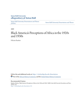 Black America's Perceptions of Africa in the 1920S and 1930S Felicitas Ruetten