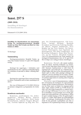 Innst. 257 S (2009–2010) Innstilling Til Stortinget Fra Finanskomiteen