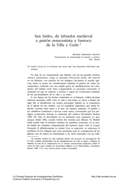 San Isidro, De Labrador Medieval a Patrón Renacentista Y Barroco En La