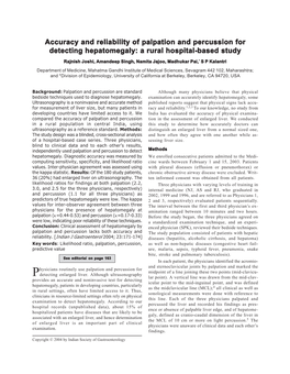 Accuracy and Reliability of Palpation and Percussion for Detecting Hepatomegaly: a Rural Hospital-Based Study