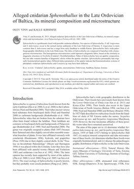 Alleged Cnidarian Sphenothallus in the Late Ordovician of Baltica, Its Mineral Composition and Microstructure