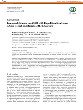 Case Report Immunodeficiency in a Child with Rapadilino Syndrome: a Case Report and Review of the Literature