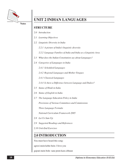 UNIT 2 INDIAN LANGUAGES Notes STRUCTURE 2.0 Introduction