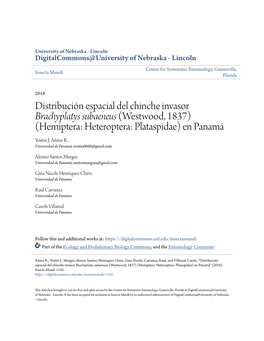 Distribución Espacial Del Chinche Invasor <I>Brachyplatys Subaeneus