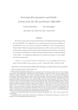 Sovereign Debt Guarantees and Default: Lessons from the UK and Ireland, 1920-1938∗