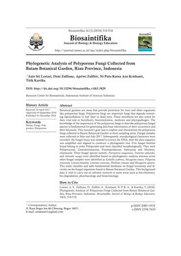 Phylogenetic Analysis of Polyporous Fungi Collected from Batam Botanical Garden, Riau Province, Indonesia