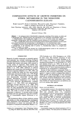 Comparative Effects of Growth Inhibitors on Sterol Metabolism in the Nematode Caenorhabditis Elegans