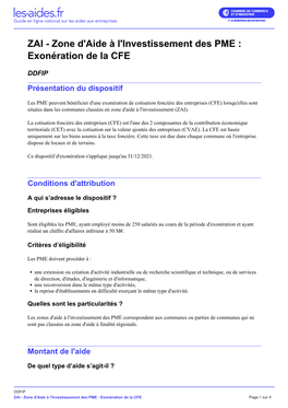 ZAI - Zone D'aide À L'investissement Des PME : Exonération De La CFE