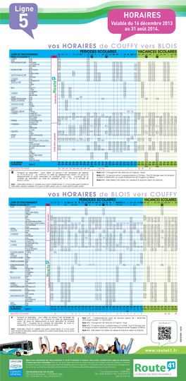 HORAIRES Valable Du 16 Décembre 2013 5 Au 31 Août 2014