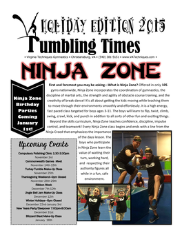 Umbling Times • Virginia Techniques Gymnastics • Christiansburg, VA • (540) 381-5151 • • Ninja Zone