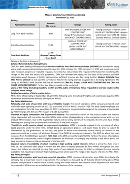 Modern Dalkhola Flour Mills Private Limited November 20, 2020 Ratings Amount Facilities/Instruments Ratings Rating Action (Rs