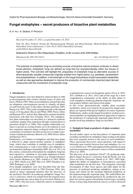 Fungal Endophytes ÂŒ Secret Producers of Bioactive Plant