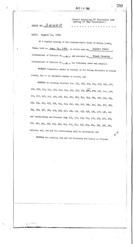 Order Revising 67 Precincts and Adding 27 New Precincts.) ORDER NO