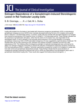 Estrogen Dependence of a Gonadotropin-Induced Steroidogenic Lesion in Rat Testicular Leydig Cells