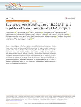 Epistasis-Driven Identification of SLC25A51 As a Regulator of Human