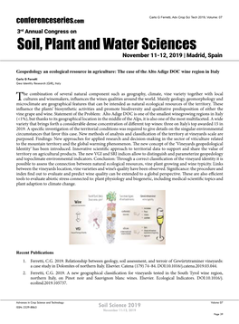 Soil, Plant and Water Sciences November 11-12, 2019 | Madrid, Spain