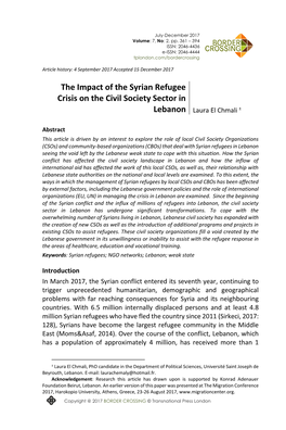 The Impact of the Syrian Refugee Crisis on the Civil Society Sector in Lebanon Laura El Chmali ±