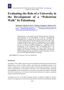 Evaluating the Role of a University in the Development of a “Pedestrian Walk” in Palembang